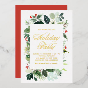 Invitation En Aluminium Watercolor Holly et la fête de vacances vertes