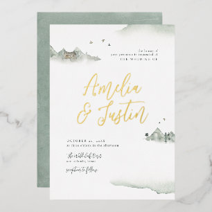 Invitation En Aluminium Watercolor Mountains Outdoor Destination Mariage