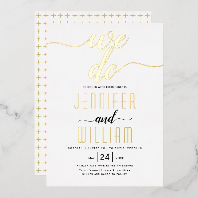 Invitation En Aluminium "We do" élégant script calligraphie or mariage (Recto/Verso)