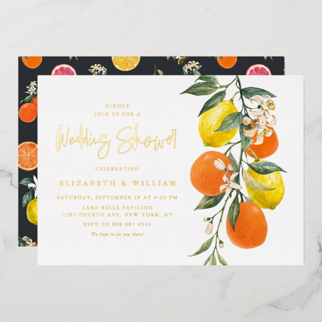 Invitation En Aluminium Wedding shower d'oranges botaniques et de citrons (Recto/Verso)