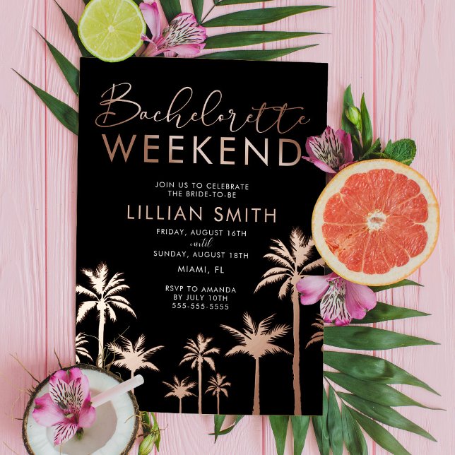 Invitation En Aluminium Week-end de célibataire Rose Gold Tropical (Créateur téléchargé)