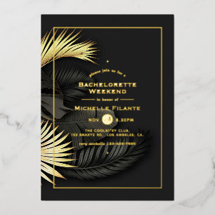 Invitation En Aluminium Week-end de célibataire tropical noir et or