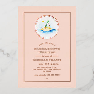 Invitation En Aluminium Week-end rose de Bachelorette Tropicale Gold et Bl
