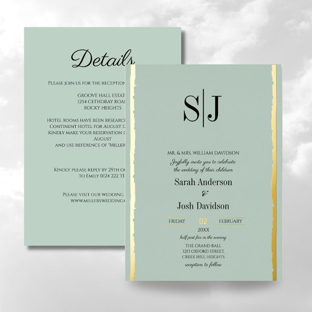 Invitation En Aluminium Whimsical Earth Tone Blue Gold Monogram Mariage (Créateur téléchargé)
