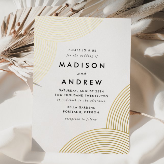 Invitation En Aluminium White and Gold Geometric Wedding (Créateur téléchargé)