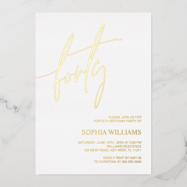 Invitation En Aluminium White & Gold Minimalist 40e anniversaire (Recto)