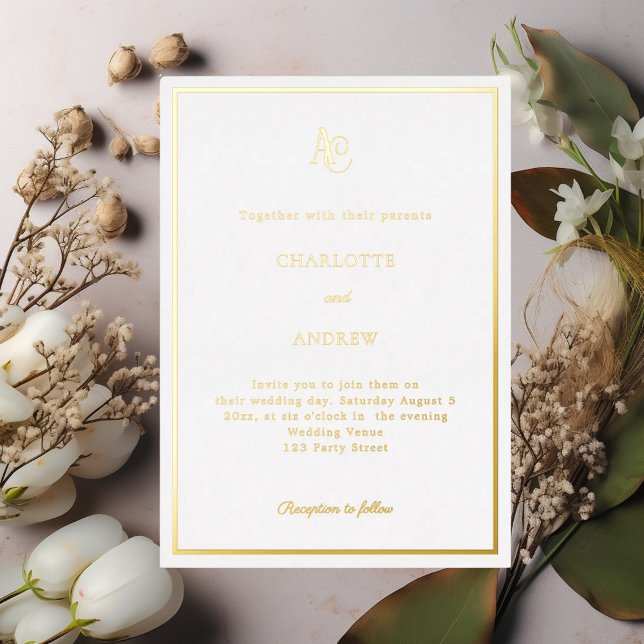 Invitation En Aluminium White gold modern monogram luxury wedding (Créateur téléchargé)