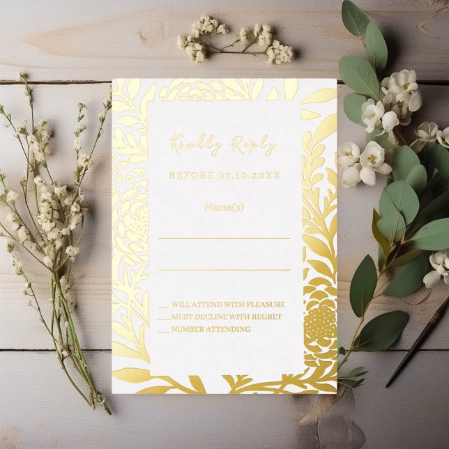 Invitation En Aluminium White gold wedding response RSVP foil card (Créateur téléchargé)