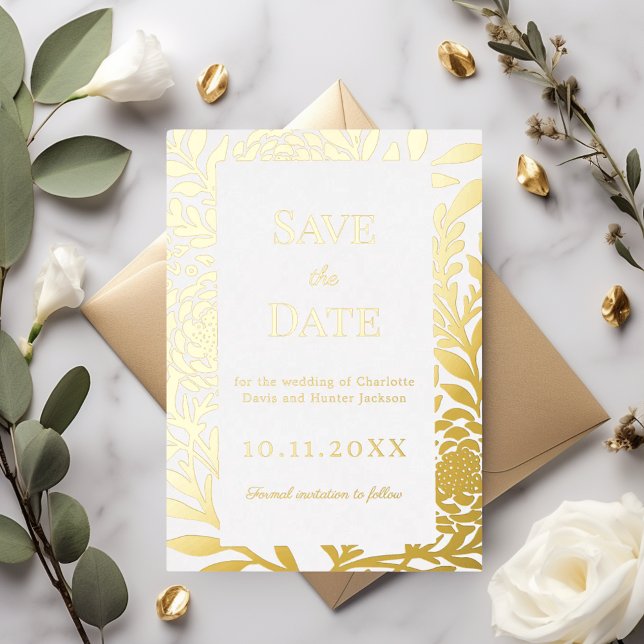 Invitation En Aluminium White gold wedding Save the Date foil card (Créateur téléchargé)