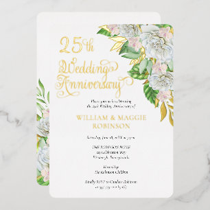 Invitation En Aluminium White Rose Orchid 25e fête Mariage
