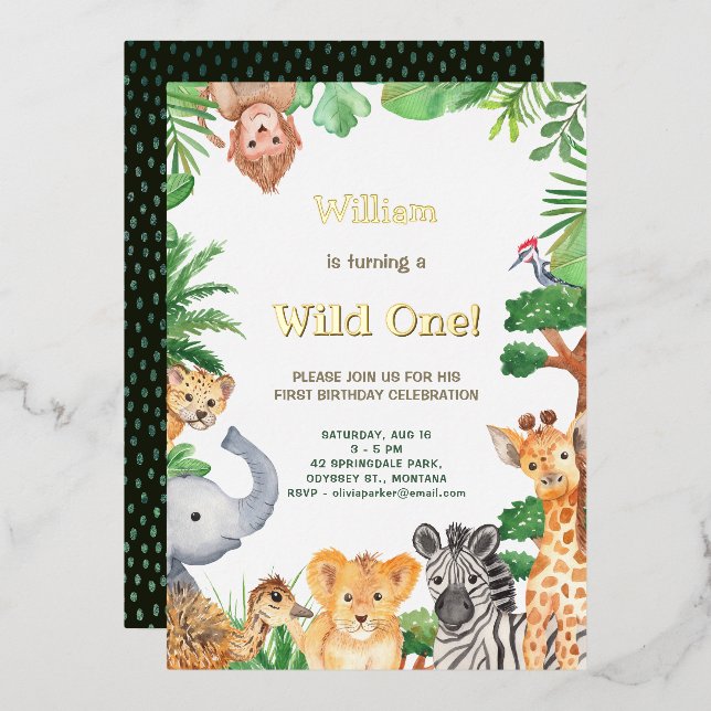Invitation En Aluminium Wild One Whimsical Jungle Safari Camping Anniversa (Recto/Verso)
