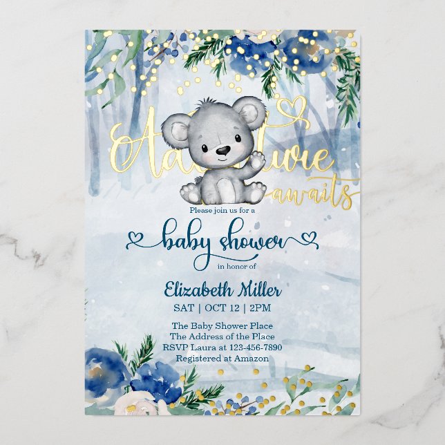 Invitation En Aluminium Winter Adventure Attend le Baby shower Ours Polair (Recto)