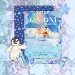 Invitation En Aluminium Winter ONEderland Fête d'anniversaire des 1 an d'a