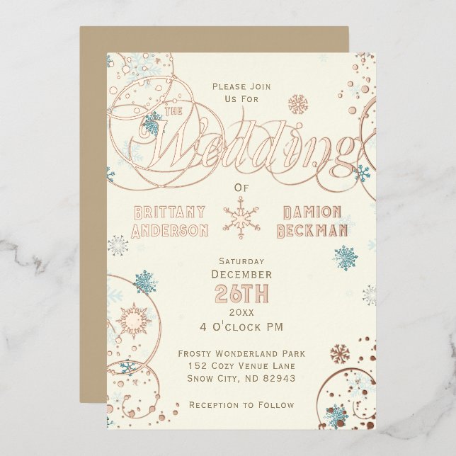 Invitation En Aluminium Winter Wonderland Ivory Blue Snowflake Mariage (Recto/Verso)