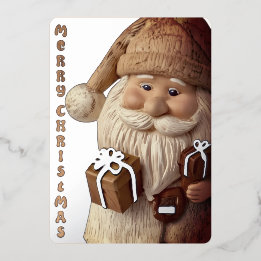 Invitation En Aluminium Wooden imitated Christmas Santa Claus Silver Card