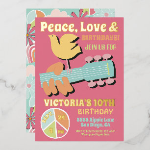 Invitation En Aluminium Woodstock Hippie Birthday Party