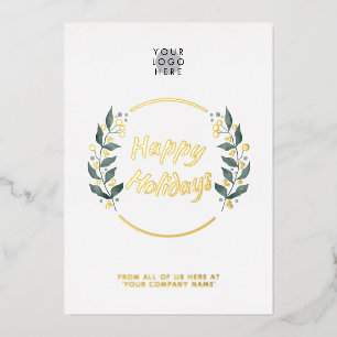 Invitation En Aluminium Wreath Business Happy Holidays Real Gold Foil Card