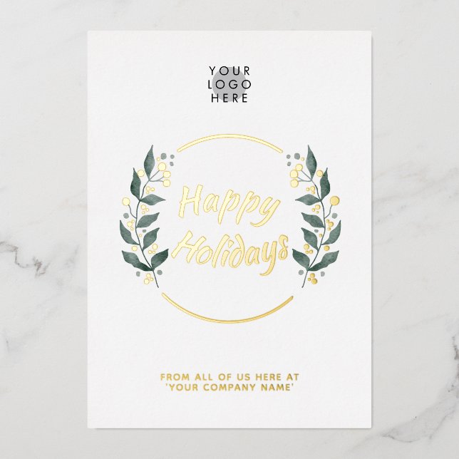 Invitation En Aluminium Wreath Business Happy Holidays Real Gold Foil Card (Recto)