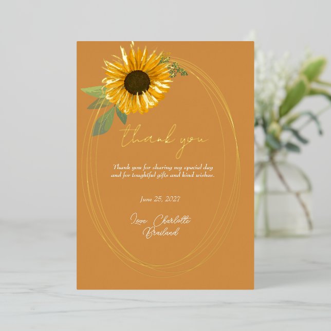 Invitation En Aluminium Yellow Sunflower Modern Floral Thank You   (Debout devant)