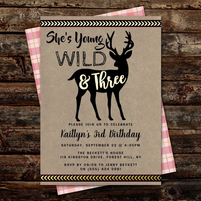 Invitation En Aluminium Young Wild & Three Deer Girls 3e anniversaire Real (Créateur téléchargé)
