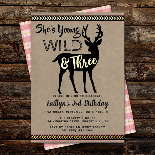 Invitation En Aluminium Young Wild & Three Deer Girls 3e anniversaire réel
