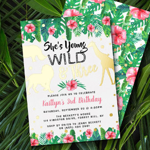 Invitation En Aluminium Young Wild & Three Jungle Girls 3e anniversaire Re