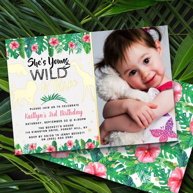 Invitation En Aluminium Young Wild & Three Jungle Girls 3ème anniversaire  (Créateur téléchargé)
