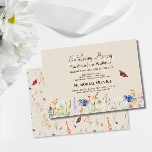 Invitation En Amour Mémoire Funéraire Fleur sauvage & Papillo