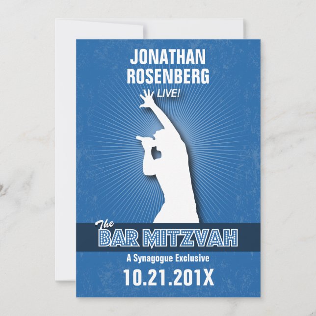 Invitation en bleu de Rock Star Bar Mitzvah (Devant)