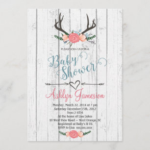 Invitation en bois blanche de baby shower d'Antler