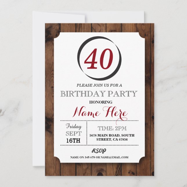 Invitation en bois d'anniversaire de surprise de (Devant)