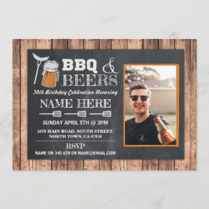Invitation en bois de craie de photo de BBQ et de