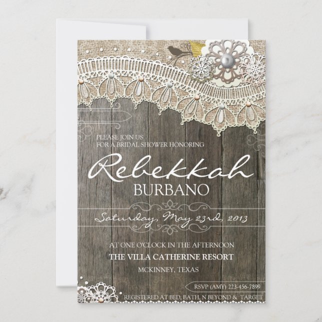 Invitation en bois de Fête de la mariée de (Devant)