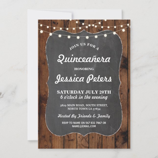 Invitation en bois de lumières de Quinceanera de (Devant)