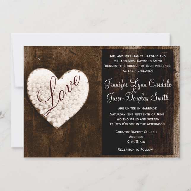 Invitation en bois de mariage de coeur d'amour de (Devant)