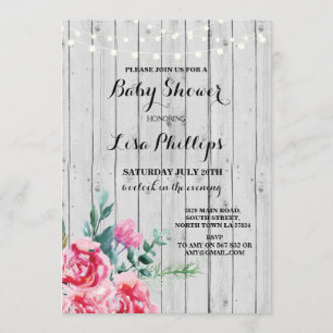 Invitation en bois floral rose rustique de partie
