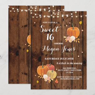 Invitation en bois rustique de citrouille de fête