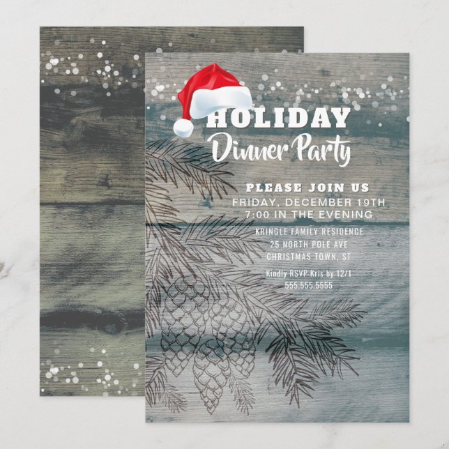 Invitation en bois rustique de fête de vacances de (Devant / Derrière)