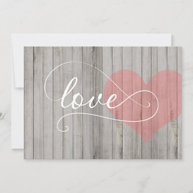 Invitation en bois rustique gris et rose de (Devant)
