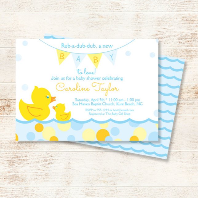 Invitation en caoutchouc bleu et Baby shower jaune (Créateur téléchargé)