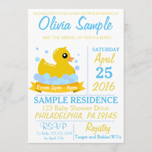 Invitation en caoutchouc de baby shower de canard