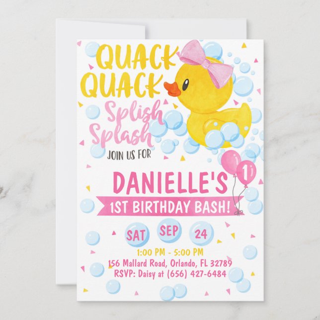 Invitation en caoutchouc rose Duckie (Devant)