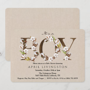 Invitation en coton avec alphabet pour la baby sho