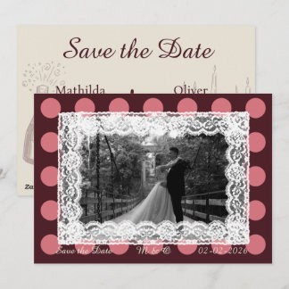 Invitation en dentelle vintage à pois rose et bord