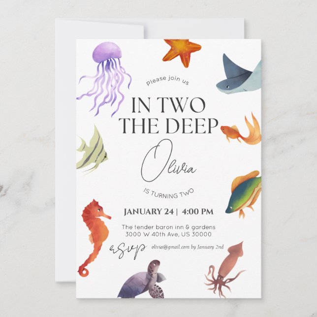 Invitation En deux, profond, océan, sous l'eau 2e anniversair (Devant)