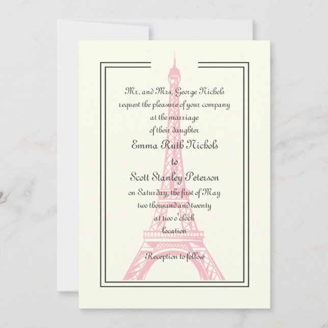 Invitation en ivoire Tour Eiffel mariage Paris ros (Devant)