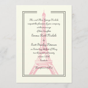 Invitation en ivoire Tour Eiffel mariage Paris ros