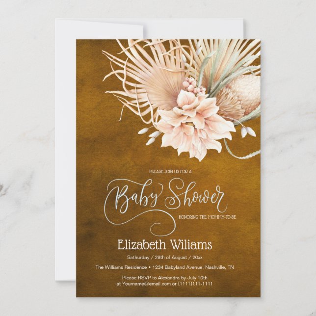 Invitation en laiton rustique Boho aquarelle Pampa (Devant)