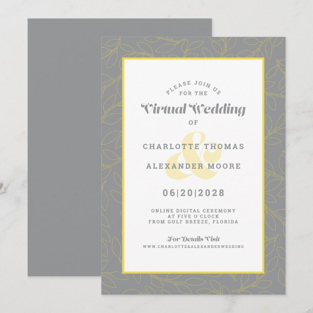 Invitation En ligne Virtual Yellow Grey Moderne Motif Abstrai (Devant / Derrière)