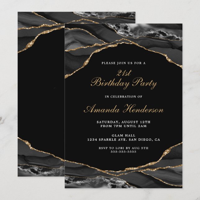 Invitation en marbre d'agate noir et or (Devant / Derrière)